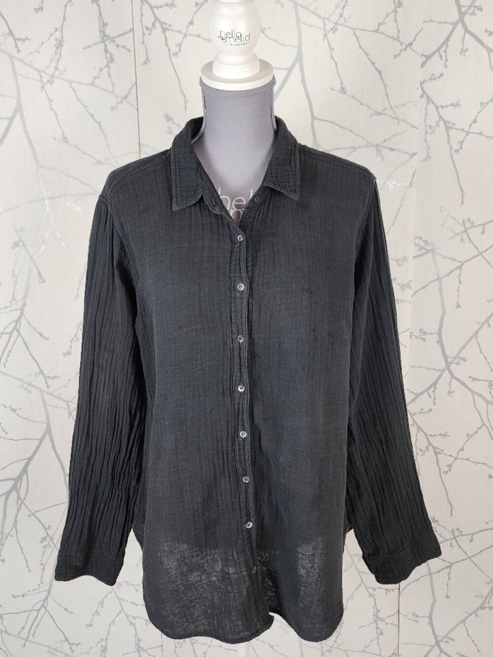 Xirena Faded Black Cotton Gauze Button Front Shirt